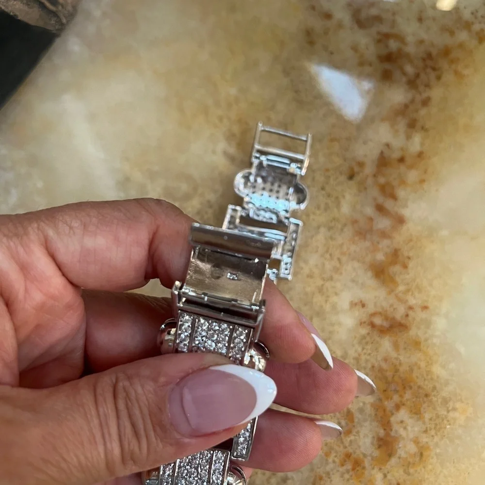 New Men's Rhodium Plated 925 Sterling Silver Chunky CZ Hip Hop Link Bracelet